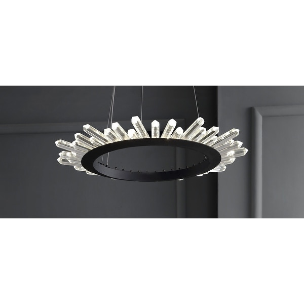 Elsa 24" Adjustable Integrated LED Modern Crystal Pendant, Black/Clear by JONATHAN Y. Opens flyout.