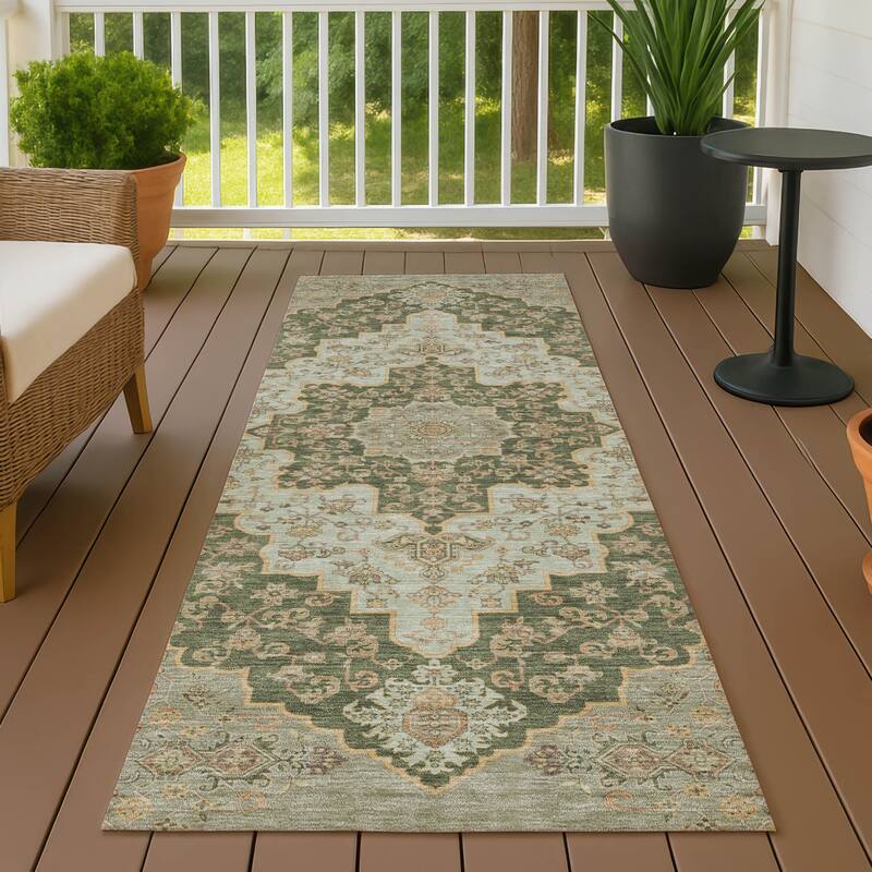 Machine Washable Indoor/ Outdoor Traditional Karachy Chantille Rug - Basil - 2'3" x 7'6"