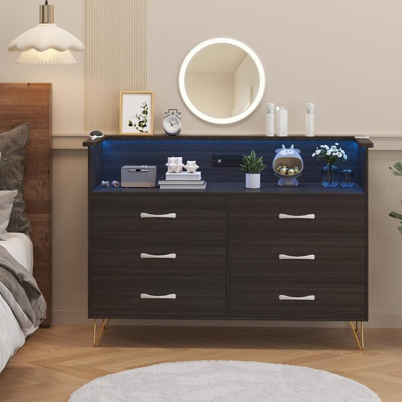 Dresser with LED Light for Bedroom 6 Drawer