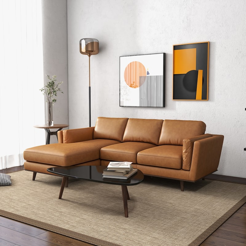 Florencia Modern Living Room Top Leather Corner Sectional Couch in Tan