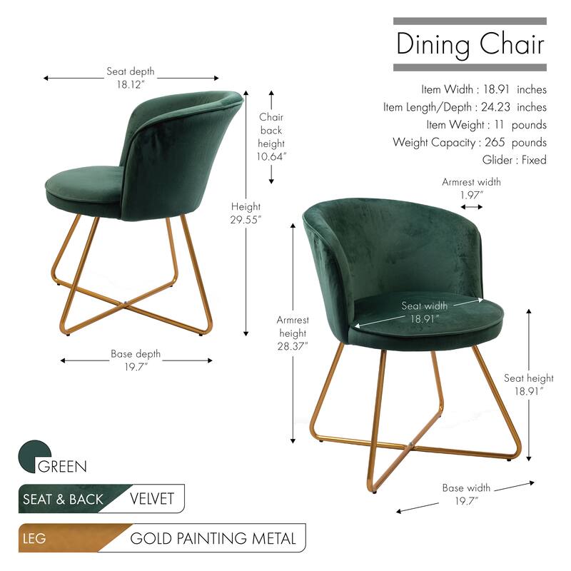 Porthos Home Orry Dining Chair, Velvet Upholstery, Gold Dipped Metal Legs