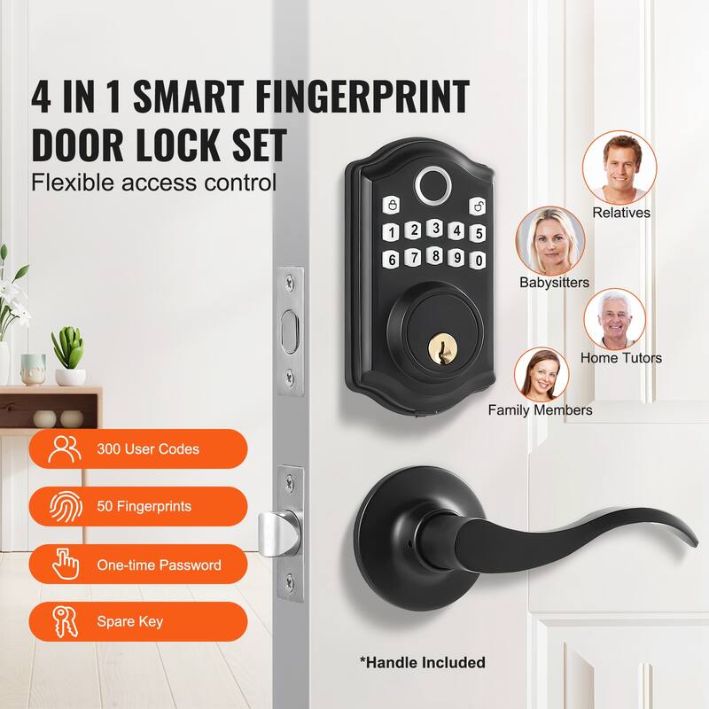 Fingerprint Door Lock for Front Door, Electronic Keypad Deadbolt with 300 Users