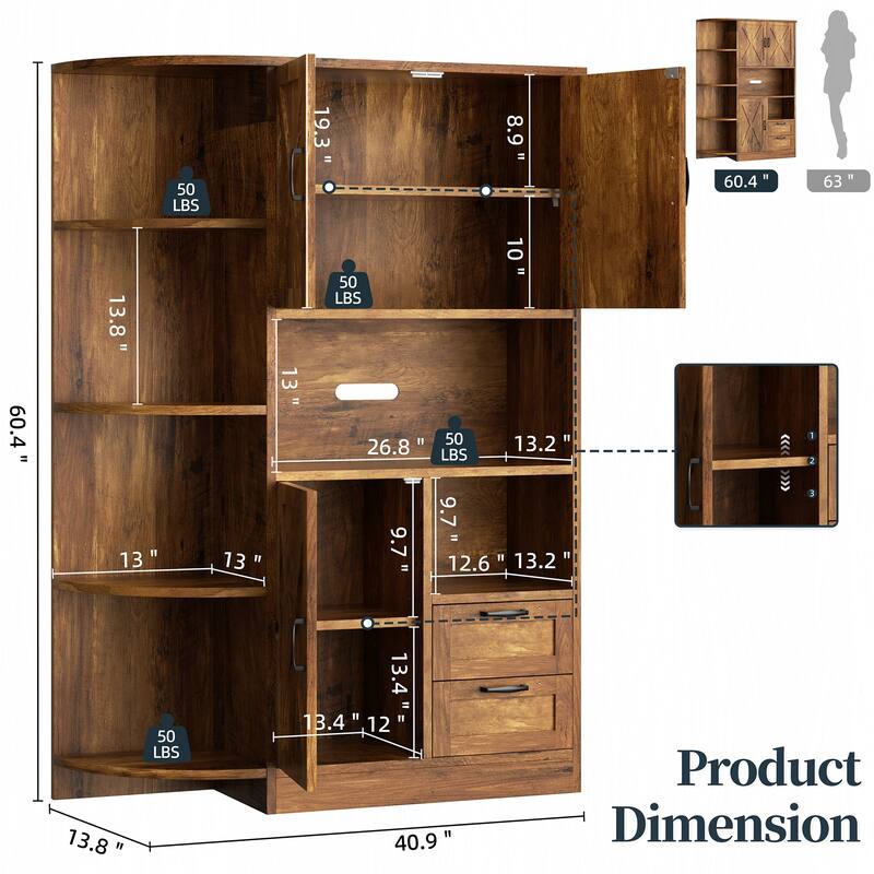 Farmhouse Style 3-Door Storage Cabinet with Adjustable Shelves – Freestanding Pantry Organizer for Kitchen, Dining Room or Bar