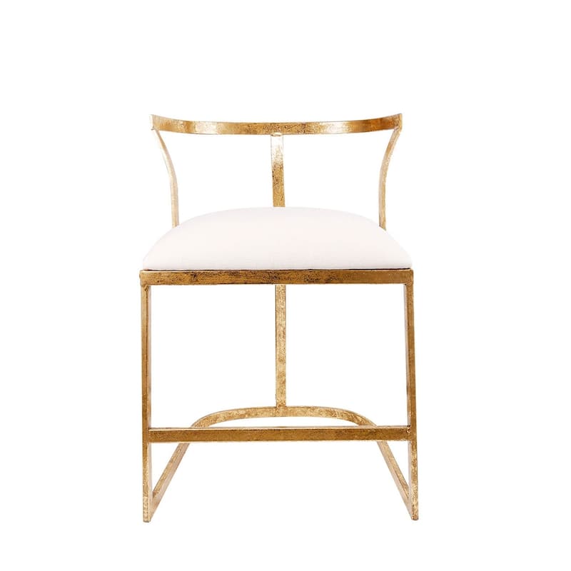 Distressed Gold Iron Accent Chair with White Upholstered Seat