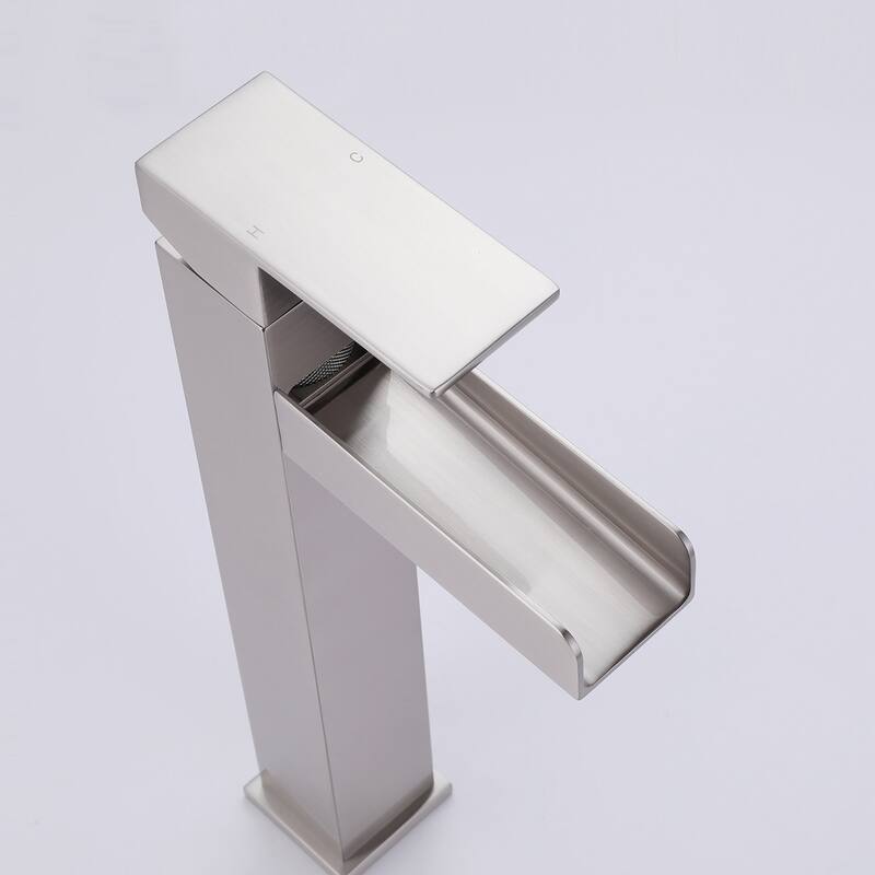 Single Handle Square Tall Waterfall Bathroom Sink Faucet