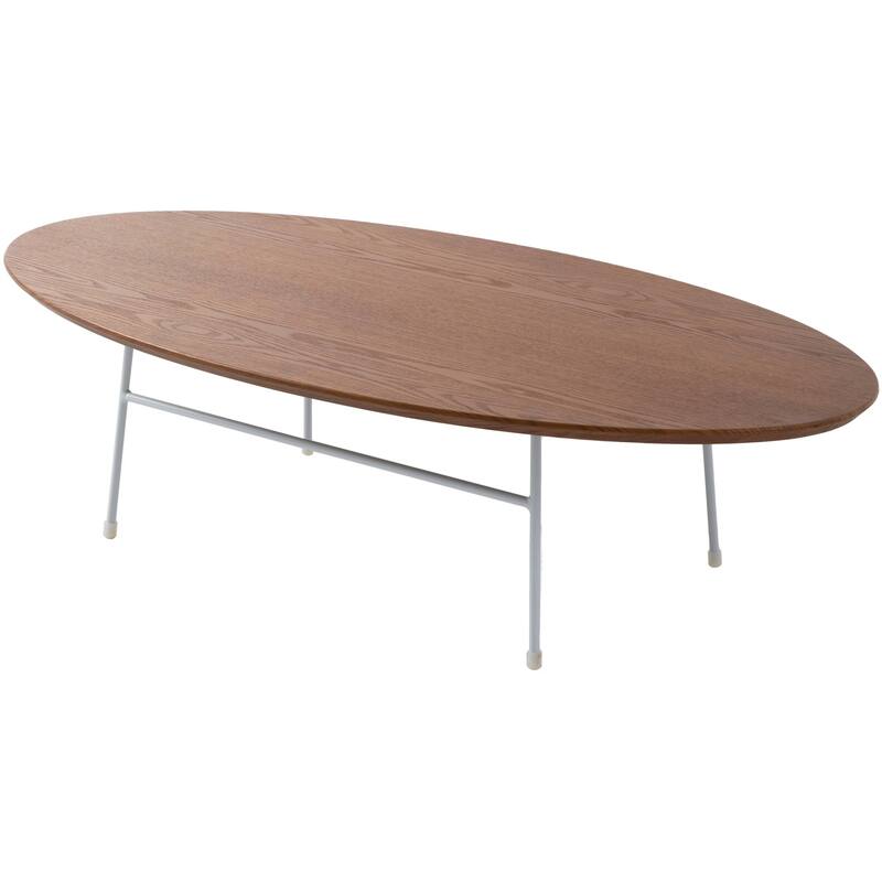 Rossmore Modern Oval Accent Coffee Table with White Powder Coated Steel Frame for Home Office Living Room Bedroom - Walnut