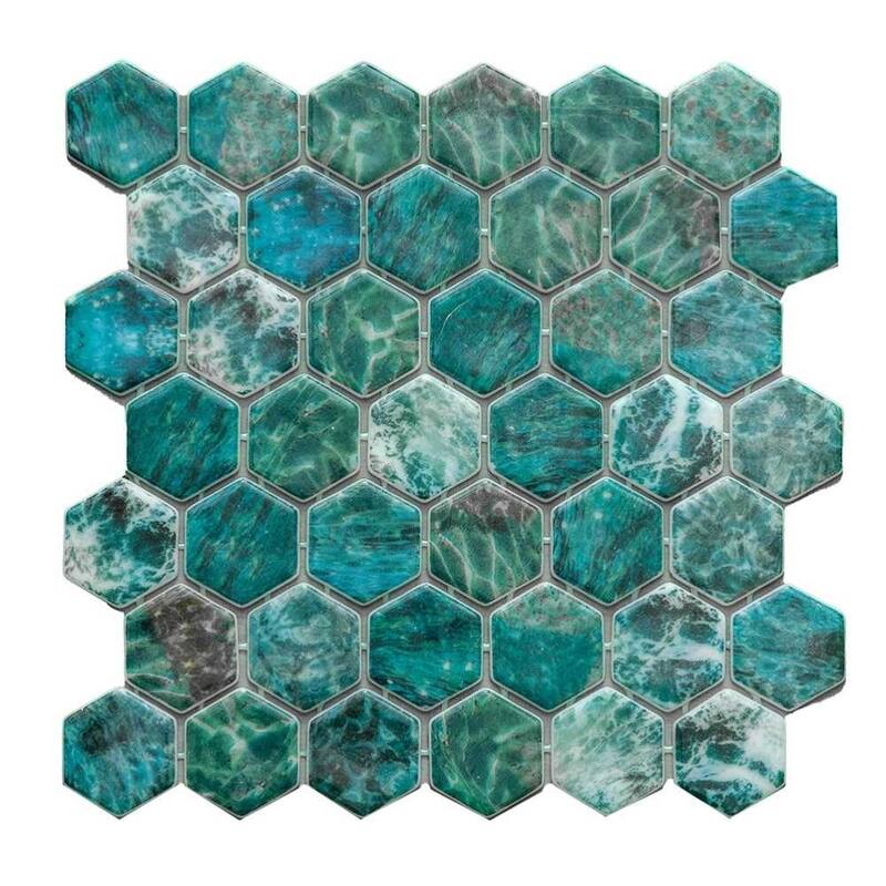The Tile Life Eterna Hex 2x2 Glass Floor, Wall & Backsplash Tile - Green - 1 Sheet (0.88 Sq. ft.)