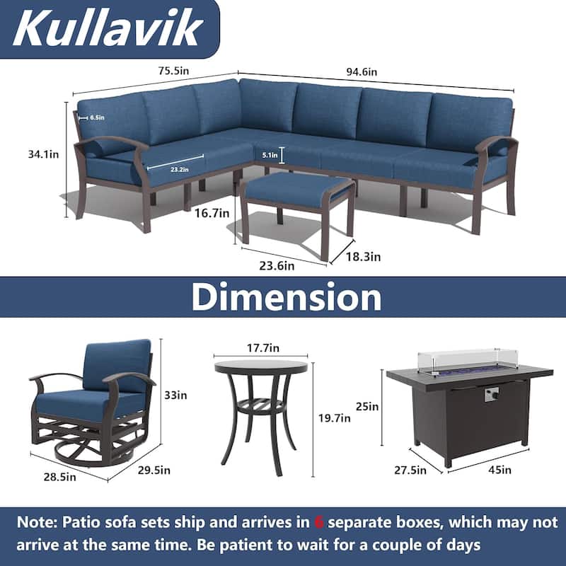 Kullavik Aluminum Corner Sofa Set, Patio Outdoor Sectional Sofa Set with Armrests and Footrests