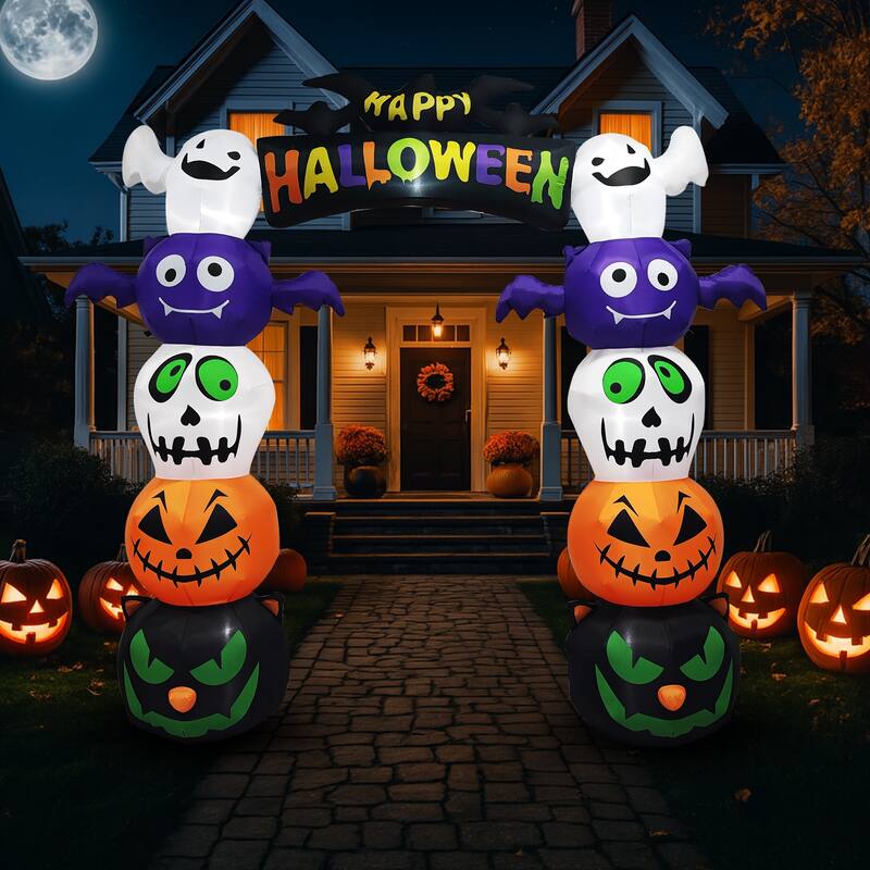8.2FT Halloween Inflatable Archway with Pumpkins and Ghosts Lighted Yard Blow Up Decor