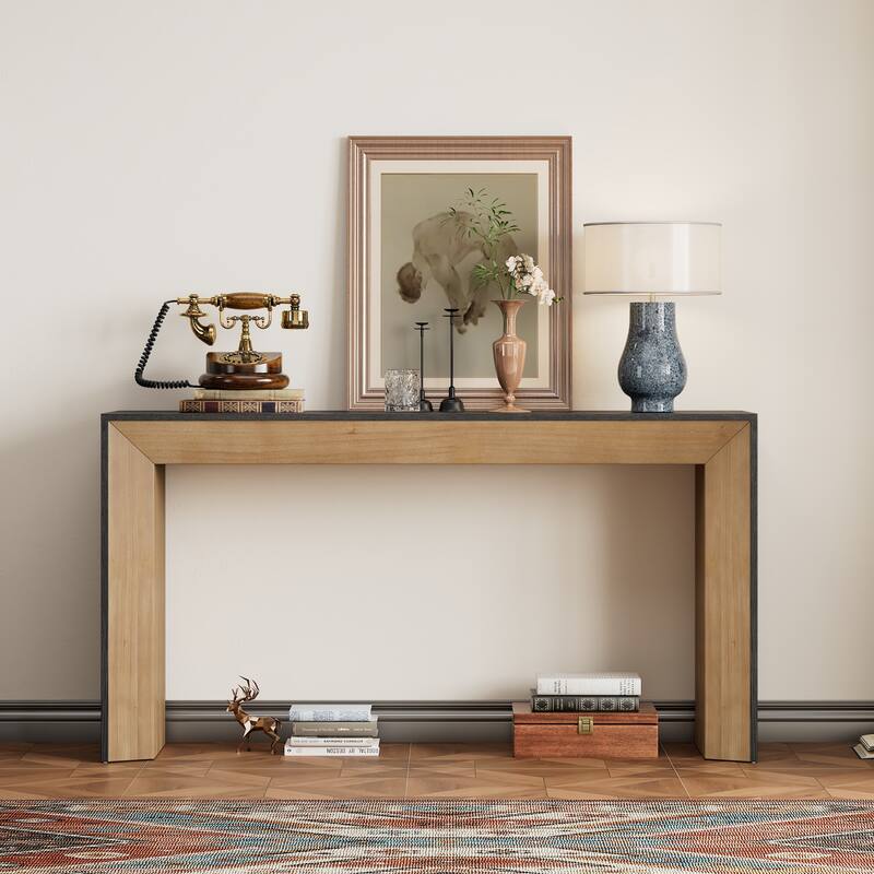 59" Console Table with Fireplace Look & Wood Veneer