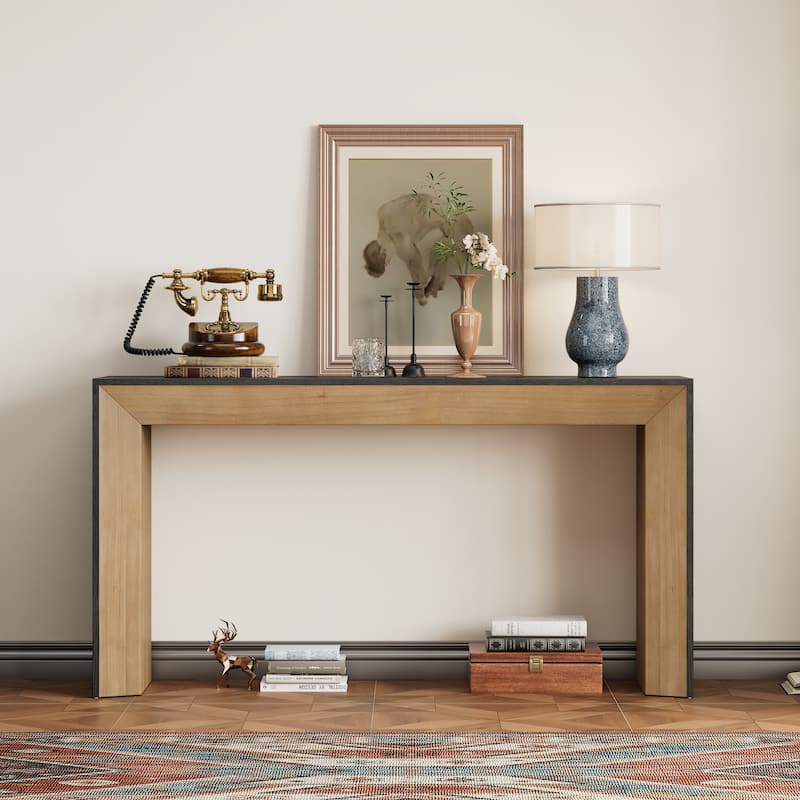 Narrow Long Sofa Side Table Console Table Entryway/Hallway Table for Living Room - Brown+Black