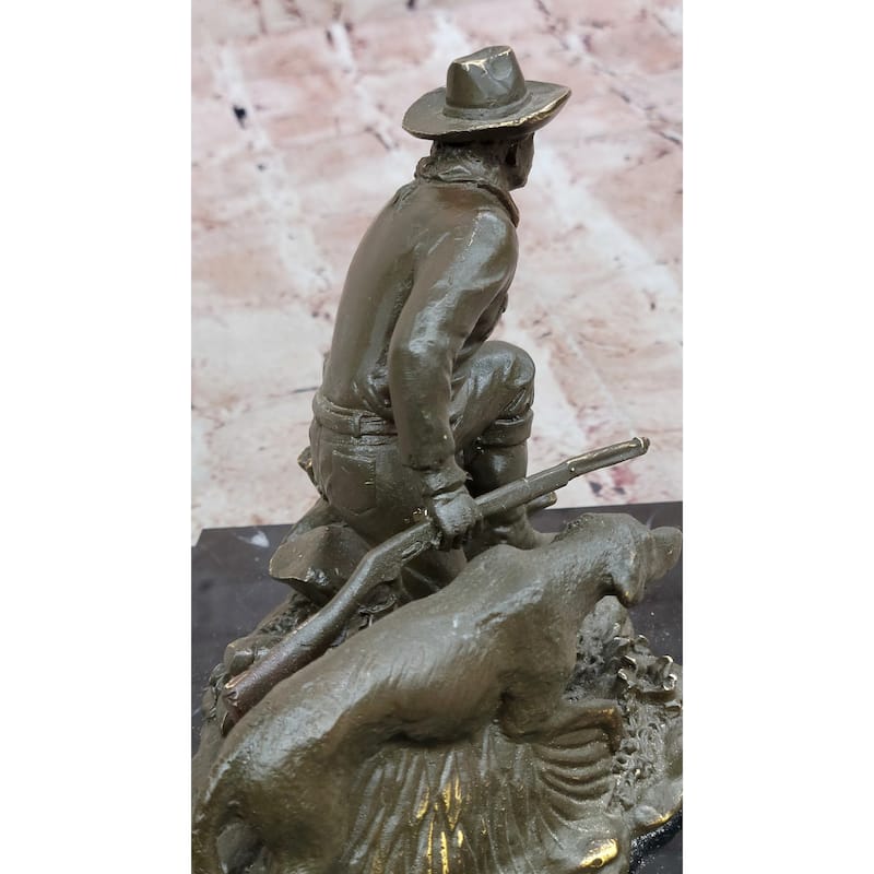 Hunter With Imitative Dog Bronze Sculpture - Wildlife Hunting Scene Art By Milo