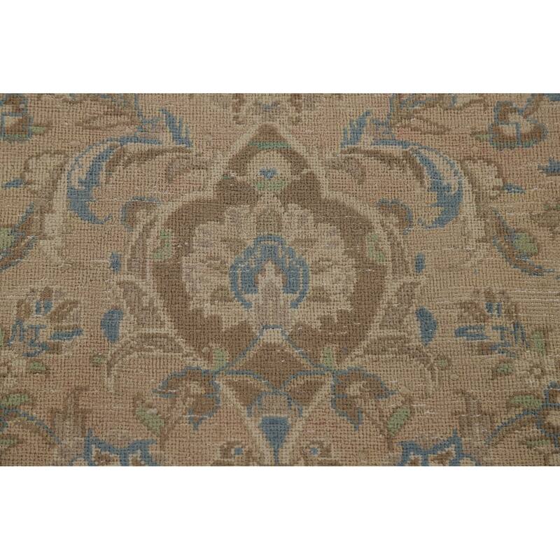 Muted Distressed Kashan Persian Antique Rug Hand-knotted Wool Carpet - 9'3" x 13'4"