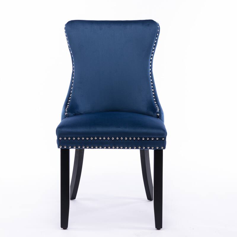 Set of 2 Upholstered Wing-Back Dining Chair with Backstitching Nailhead Trim and Solid Wood Legs
