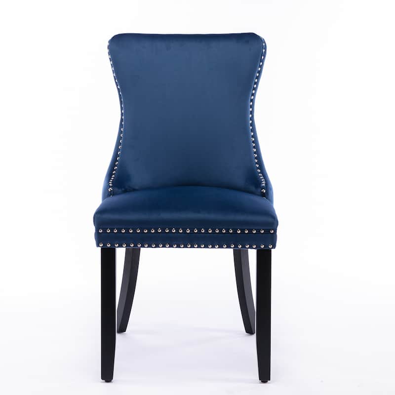 Upholstered Wing-Back Dining Chair with Backstitching Nailhead Trim and Solid Wood Legs,Set of 2