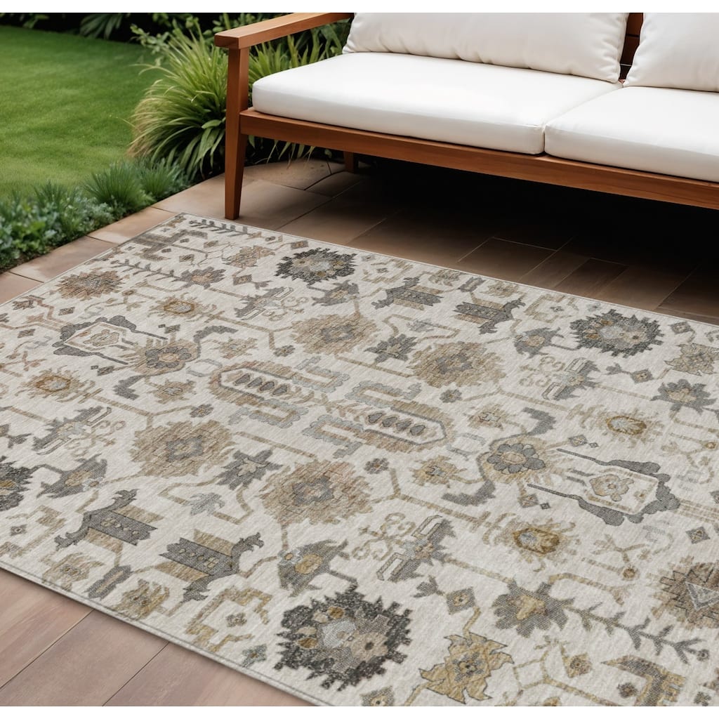 HomeRoots Oriental Traditional Rectangle Outdoor Rug