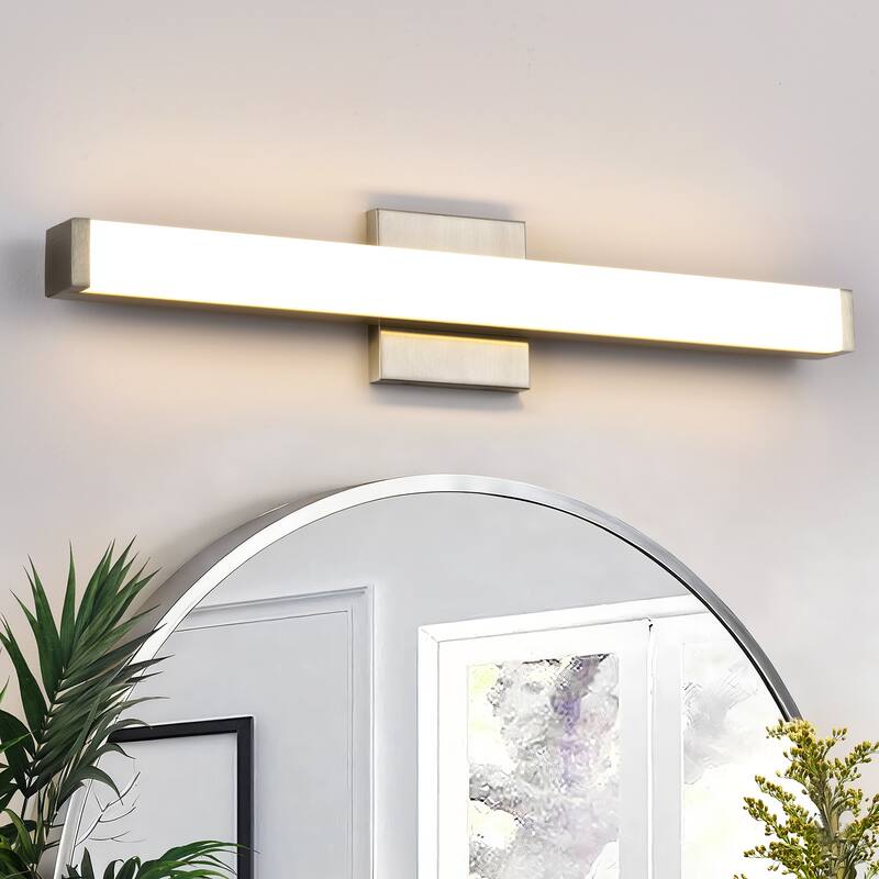 Modern Integrated LED Vanity Light Bar - 6 Variants (24in/30in, Matte Black/Brushed Nickel/Gold), 3000K, Damp Rated for Bathroom - 24 in. - Brushed Nickel