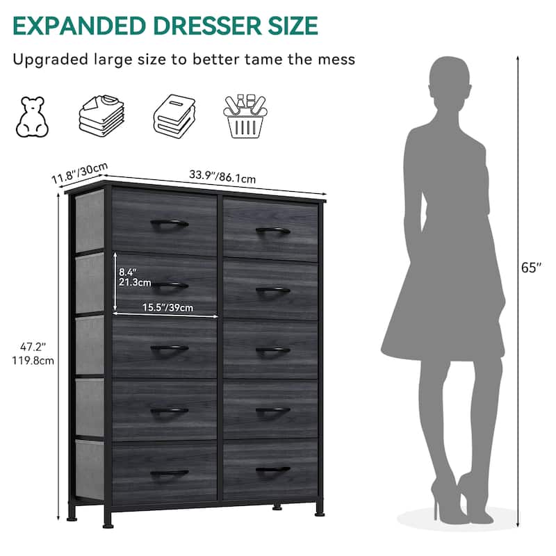 Modern 4/8/10-drawer Bedroom Fabric Dresser Storage Tower with Wood Top