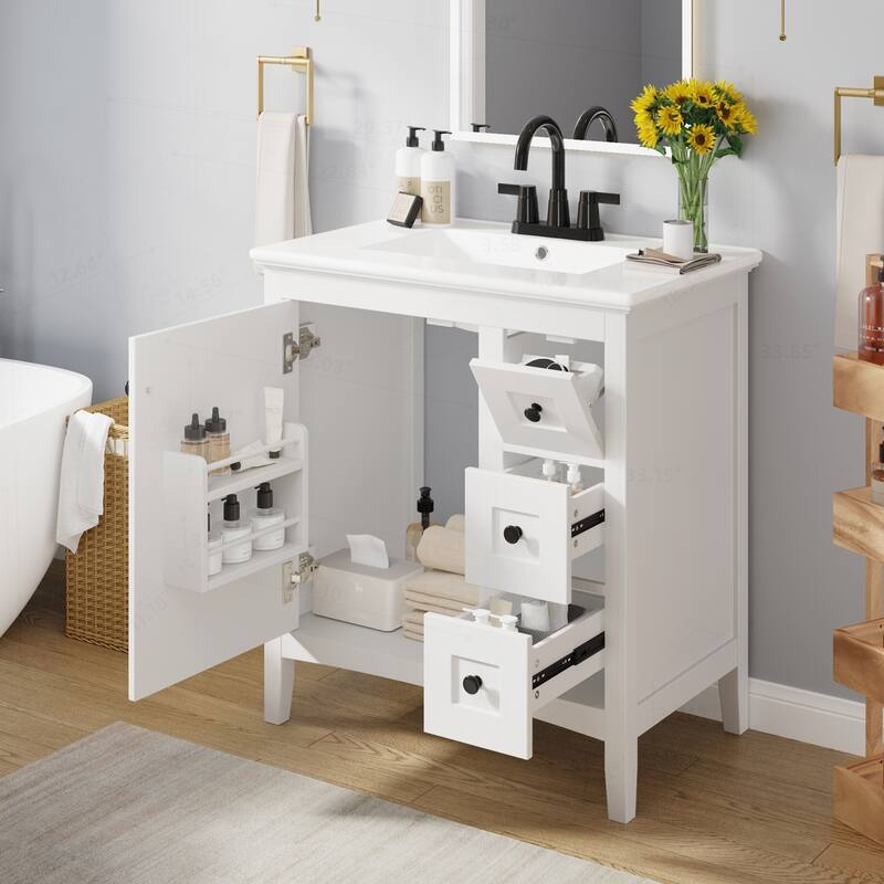 Modern Bathroom Vanity with Ceramic Sink and Multiple Storage Options