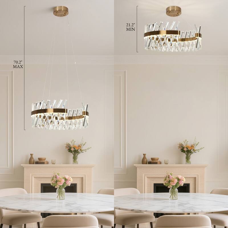 Modern LED Crystal Gold Drum Chandelier for Dining Living Room Bedroom - D23.2" x H9.4"