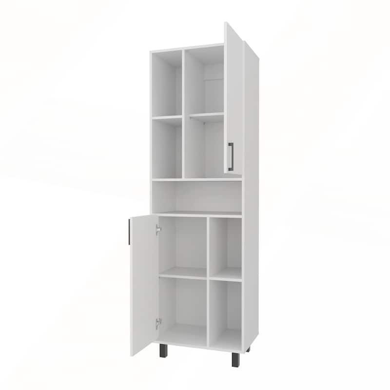White Kitchen Pantry with Open Storage and 2 Doors