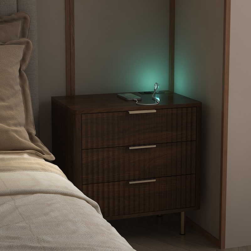 22.83" Modern Nightstand with Night Light and Charging Station