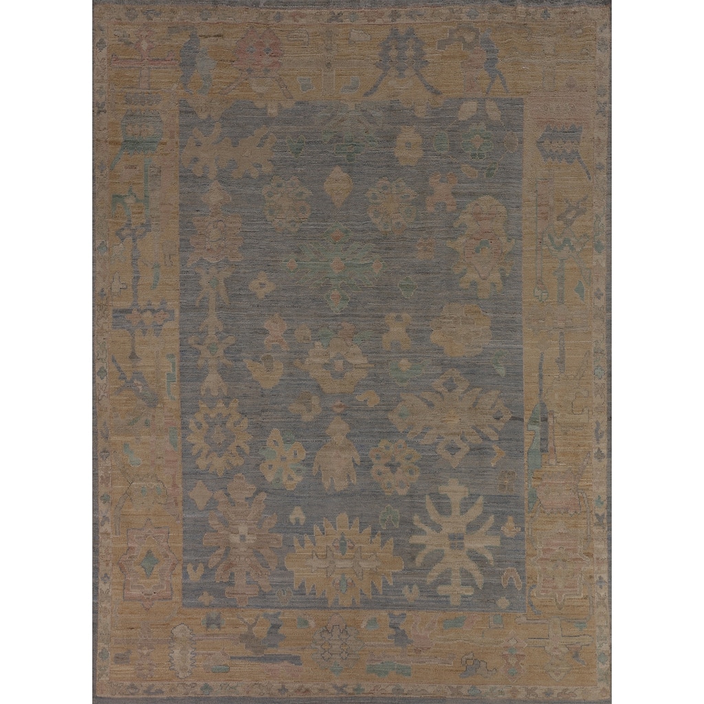 Vegetable Dye Blue Oushak Turkish Area Rug Hand-Knotted Wool Carpet - 8'3"x 10'3"
