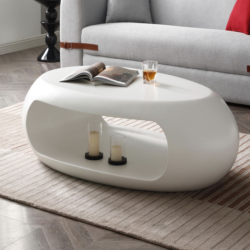 Contemporary Oval Flat Hollow Storage Coffee Table End Table Black White