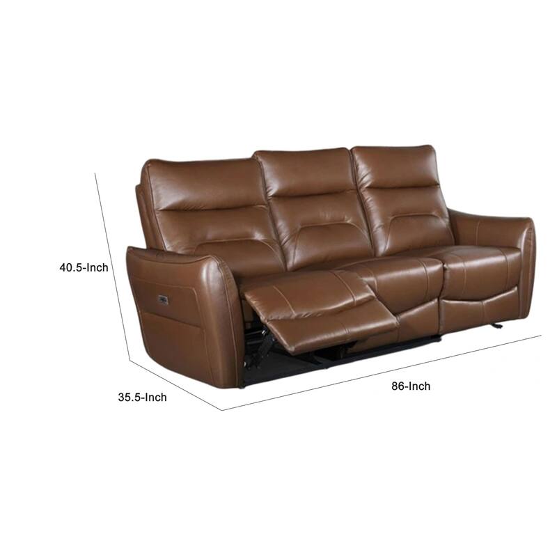 Teren Power Recliner Sofa, 86 Inch, Brown Grain Leather