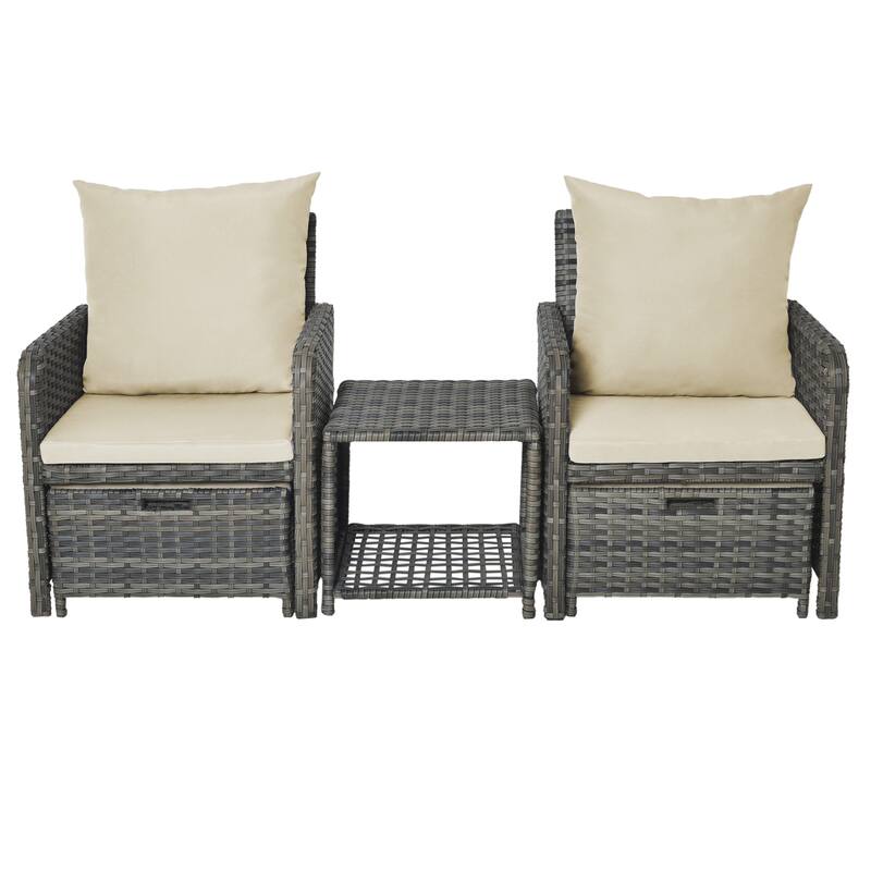 5 Pieces Patio Conversation Set with Cushions Coffee Table and 2 Ottomans