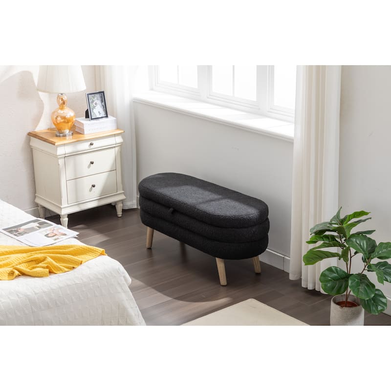 44.8" Storage Bench with 300lb Seating, Boucle Fabric Bed Bench with Wood Legs Safety Hinge