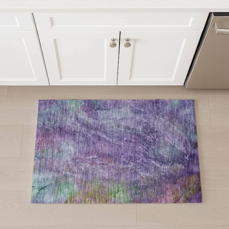 Machine Washable Indoor/ Outdoor Abstract Watercolor Chantille Rug