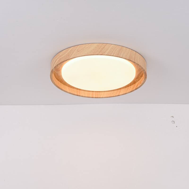 19.7" W Modern Minimalist Round Circle Integrated LED Flush Mount Ceiling Light with Wood Grain Finish