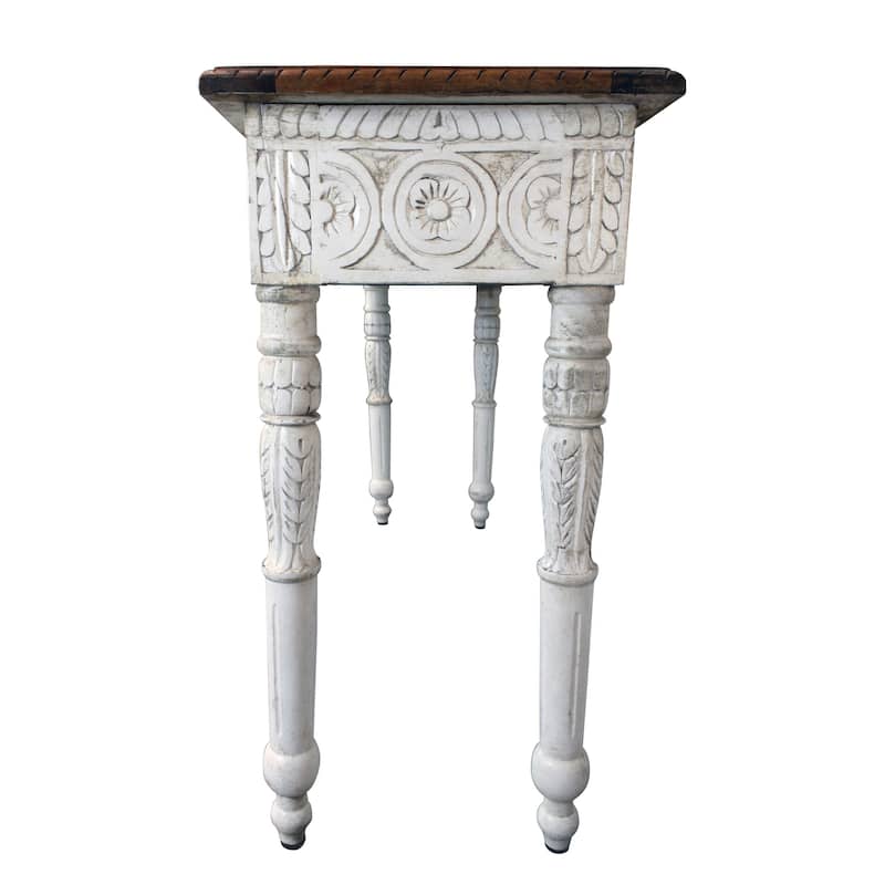 HomeRoots 48" Natural and White Solid Wood Distressed Console Table - 48.00 in. x 30.00 in. x 16.00 in.