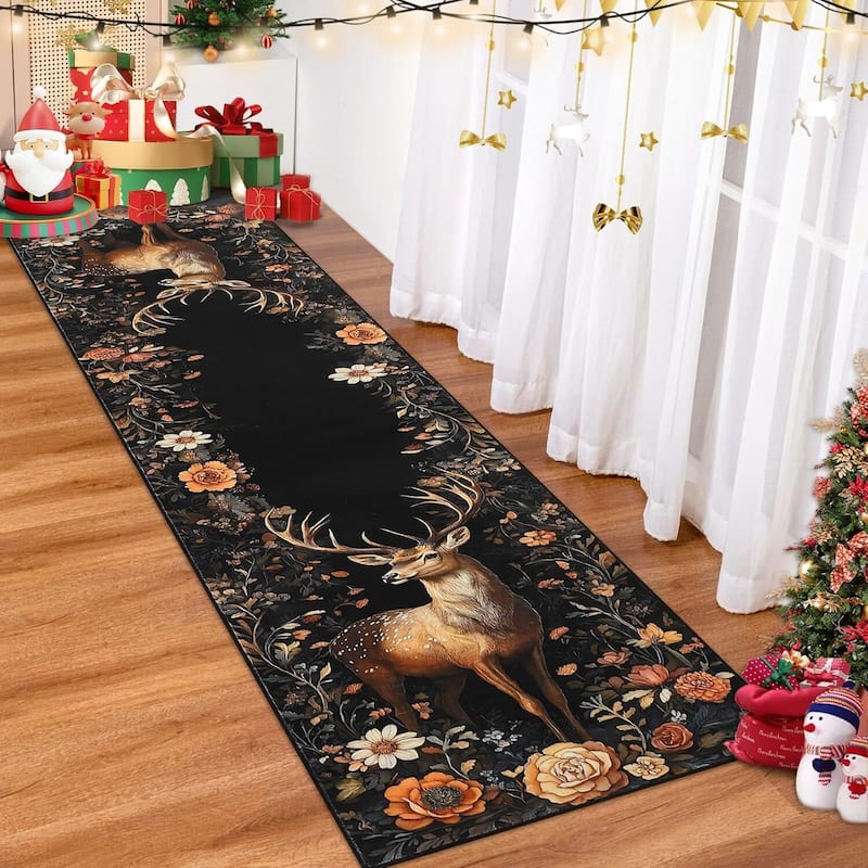 GustoWave 2*3ft Christmas Elk Statue Washable Soft Area Rug for Holiday Decor - 1'6" x 2'6" - Black 2*6ft