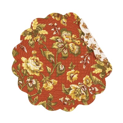 Estelle Round Quilted Reversible Floral Damask Placemat Set of 6 - Set of 6