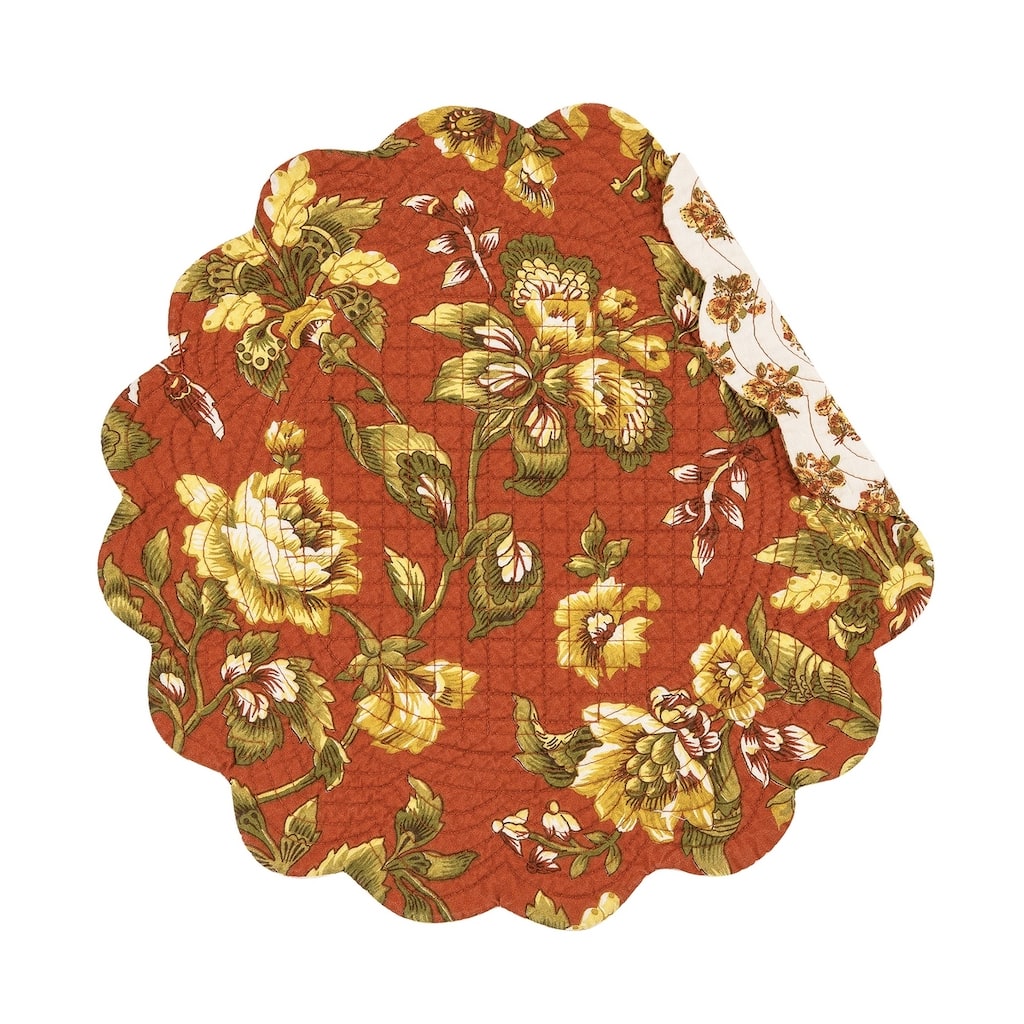 Estelle Round Quilted Reversible Floral Damask Placemat Set of 6