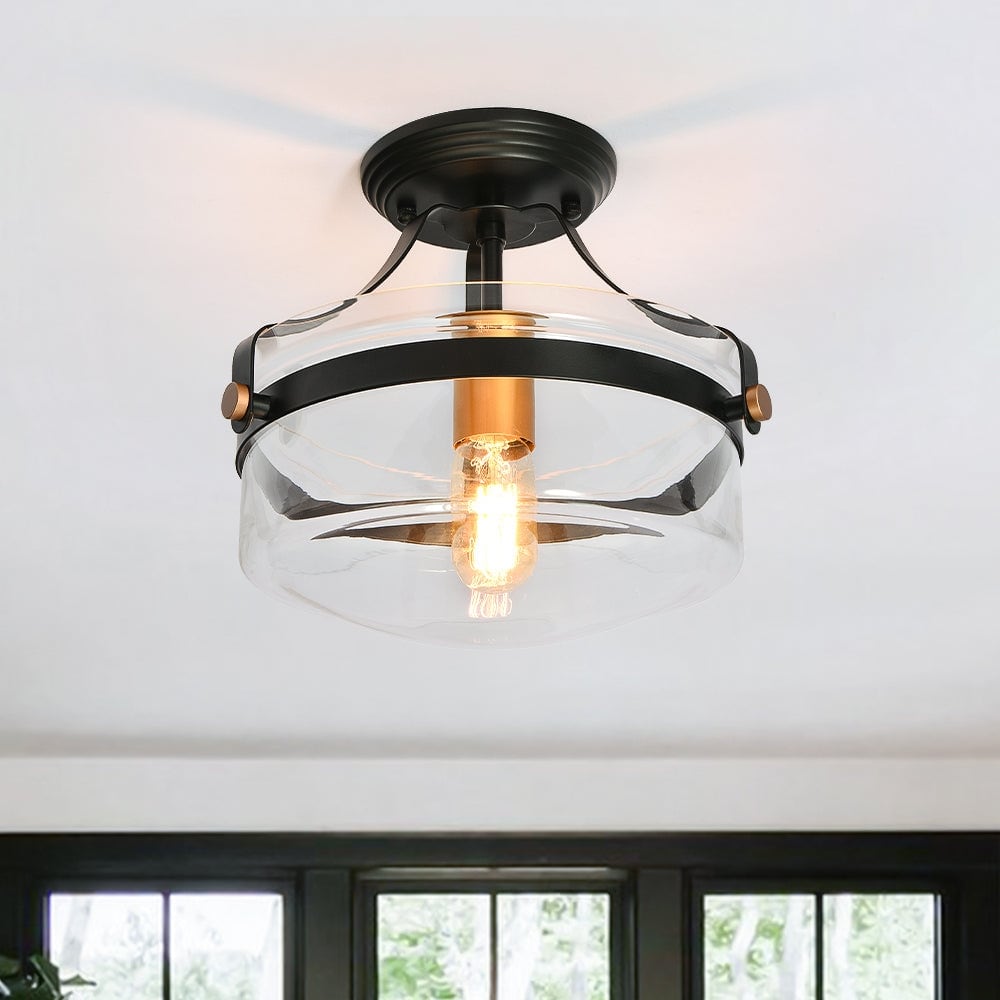 Modern 1-Light Clear Bowl Glass Semi-Flush Mount - 11in.