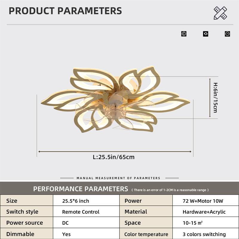 25.5" Ceiling Fan Titanium Gold with Light, Remote Control 3-Colour Temperature