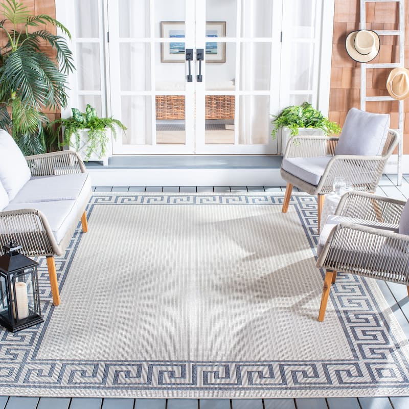 SAFAVIEH Bermuda Washable Floresha Indoor/ Outdoor Waterproof Rug - 9' x 12' - Ivory/Blue