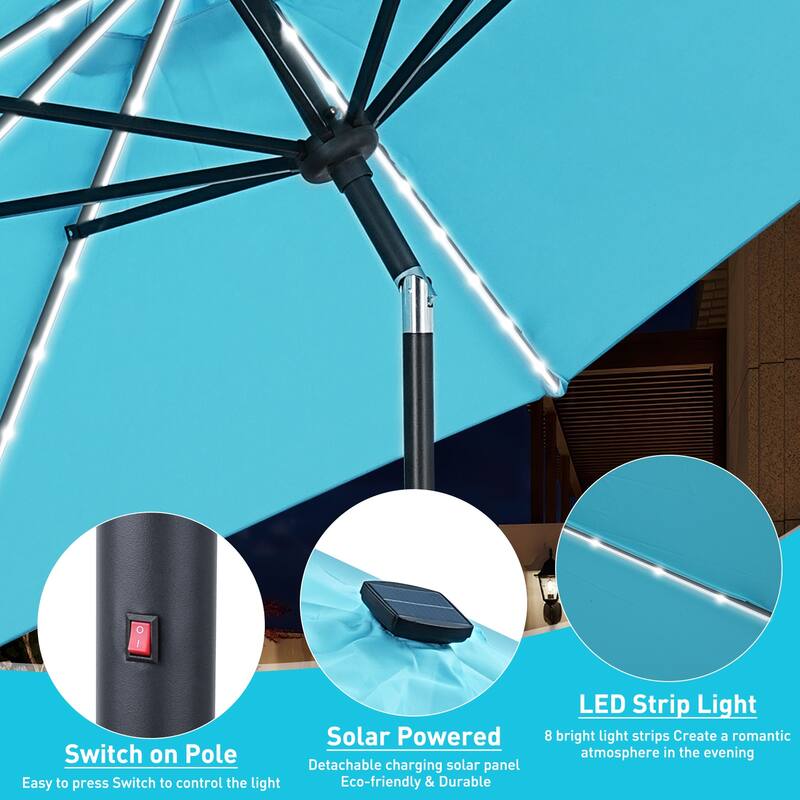 10ft Patio Umbrella with Lights Outdoor Solar Umbrella