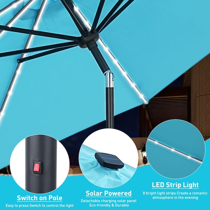 Autlaycil 10 ft Solar Patio Umbrellas with LED lights for Market Outdoor Pool, Steel Tilt Crank