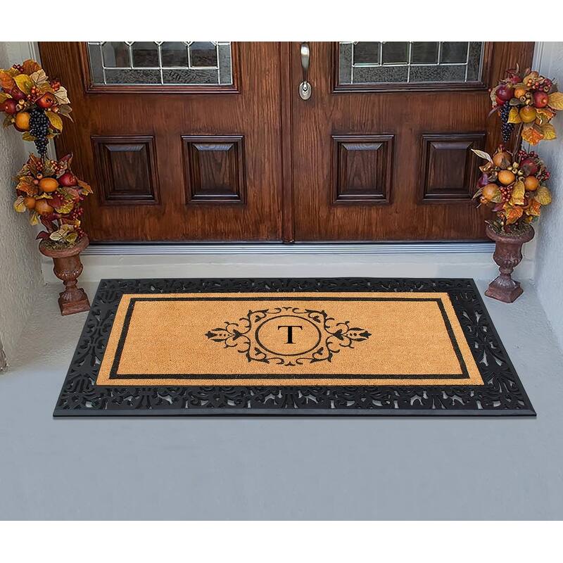 A1HC Natural Coir and Rubber Floral Bordered Doormat 30 in. x 60 in.