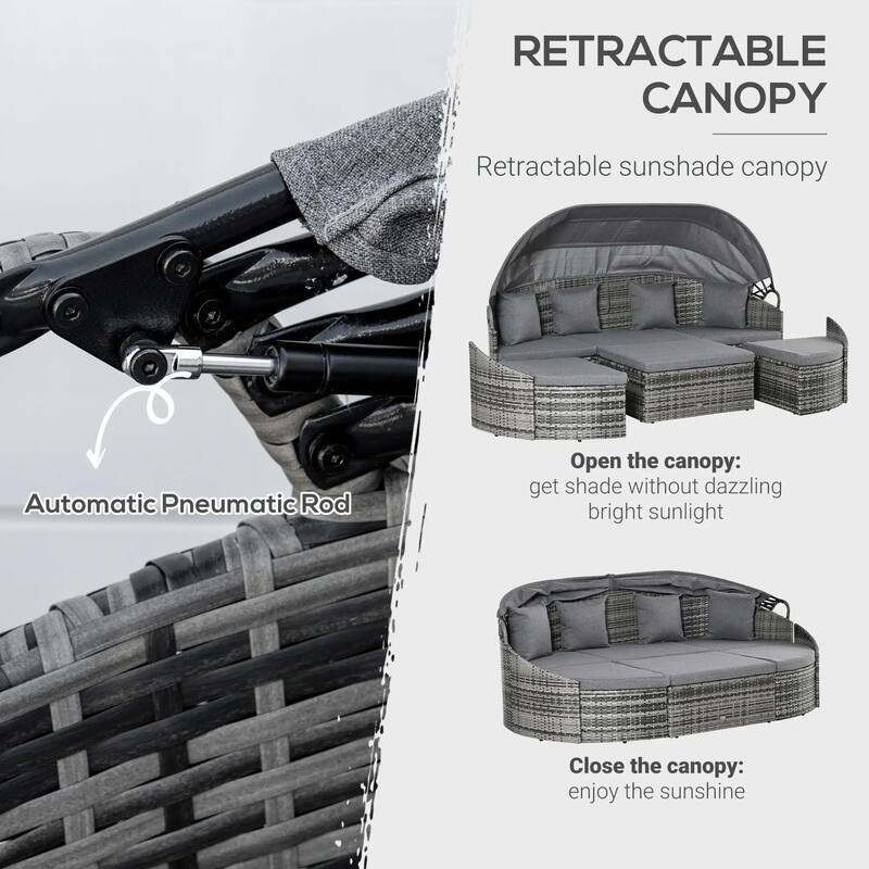 Convertible Rattan Daybed Sectional, Light Grey/Grey