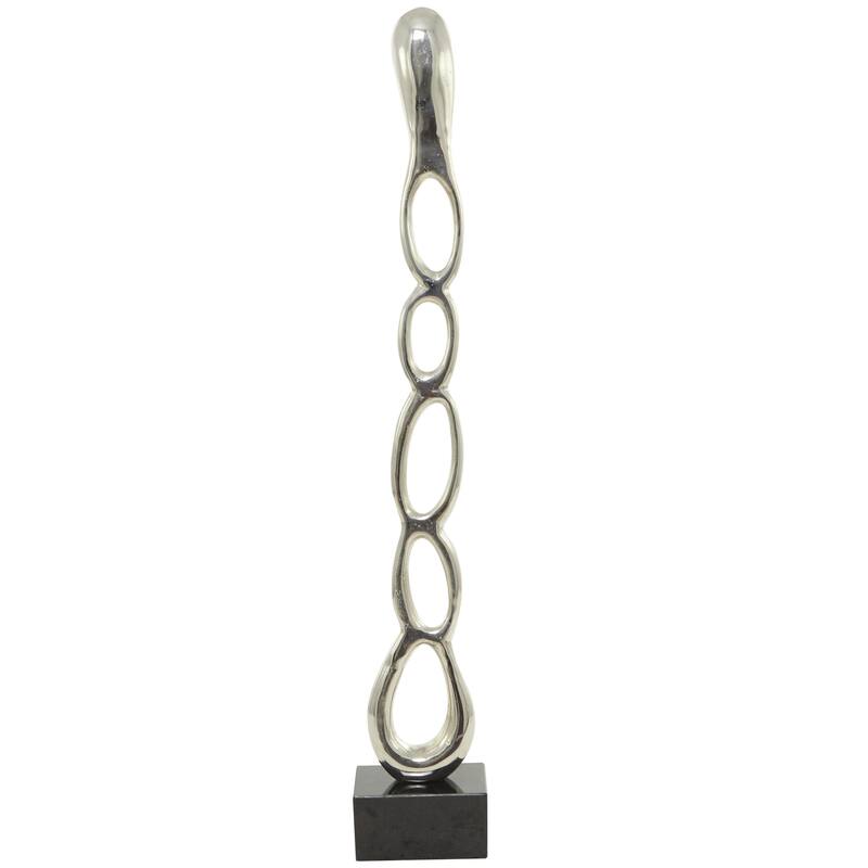 Aluminum Metal Abstract Tall Linked Floor Decorative Sculpture with Black Base - Black, Gold, Silver - Roche River Decor