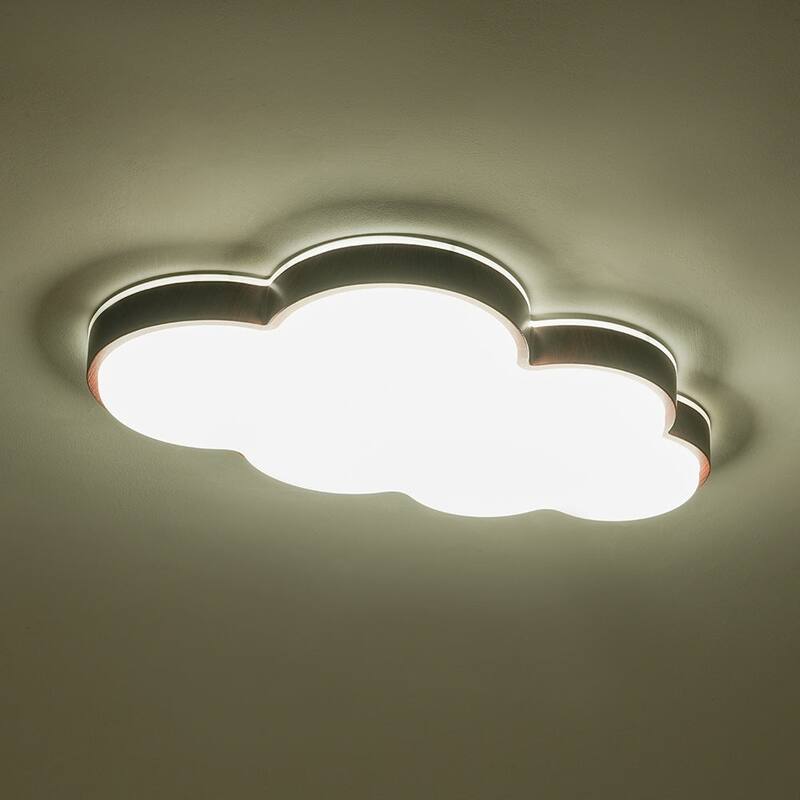 Walnut Wood Grain 5CCT Dimmable LED Cloud Kids Flush Mount - 21.9 Inches