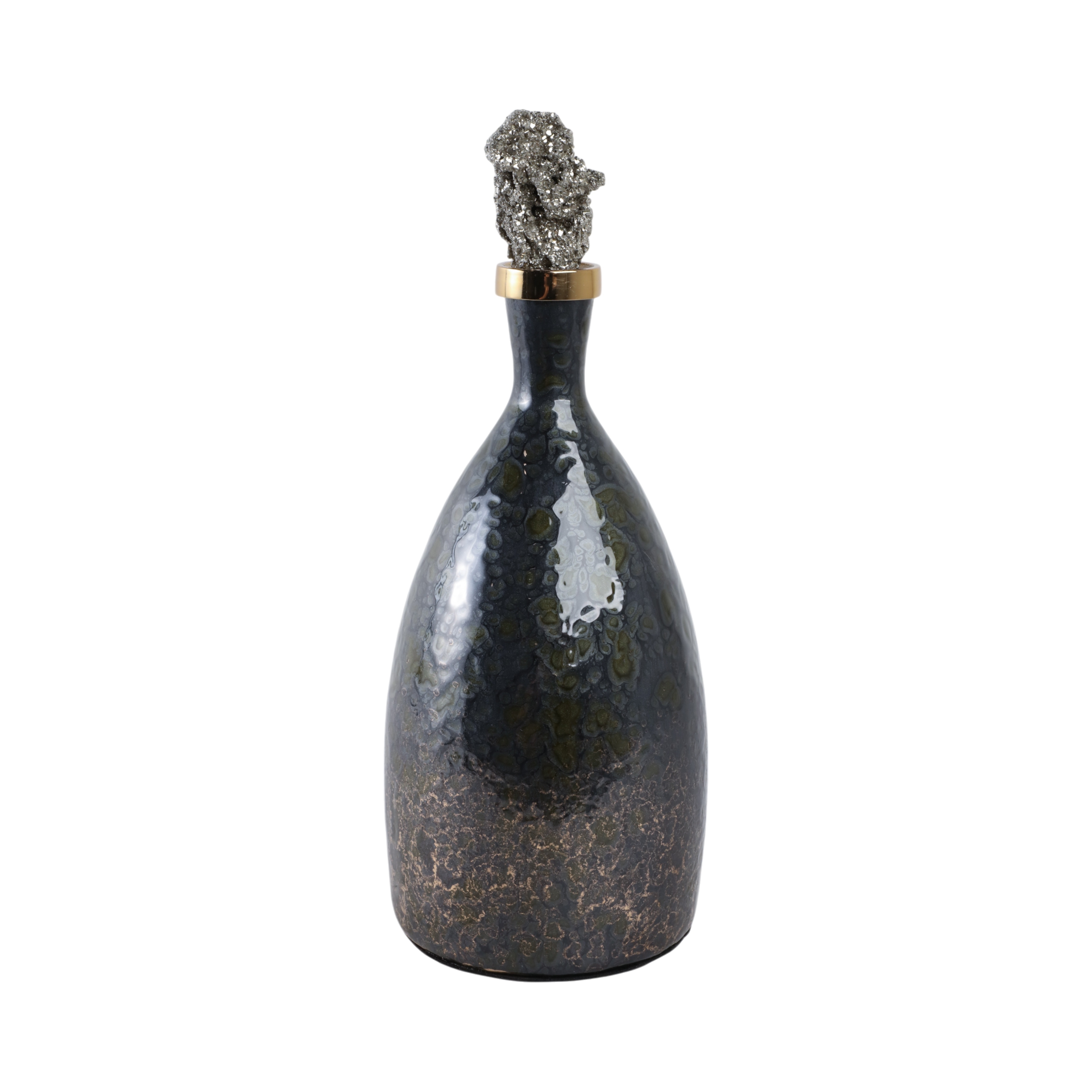 Glass Decorative Vase Metal Brass Accents with Sculptural Topper