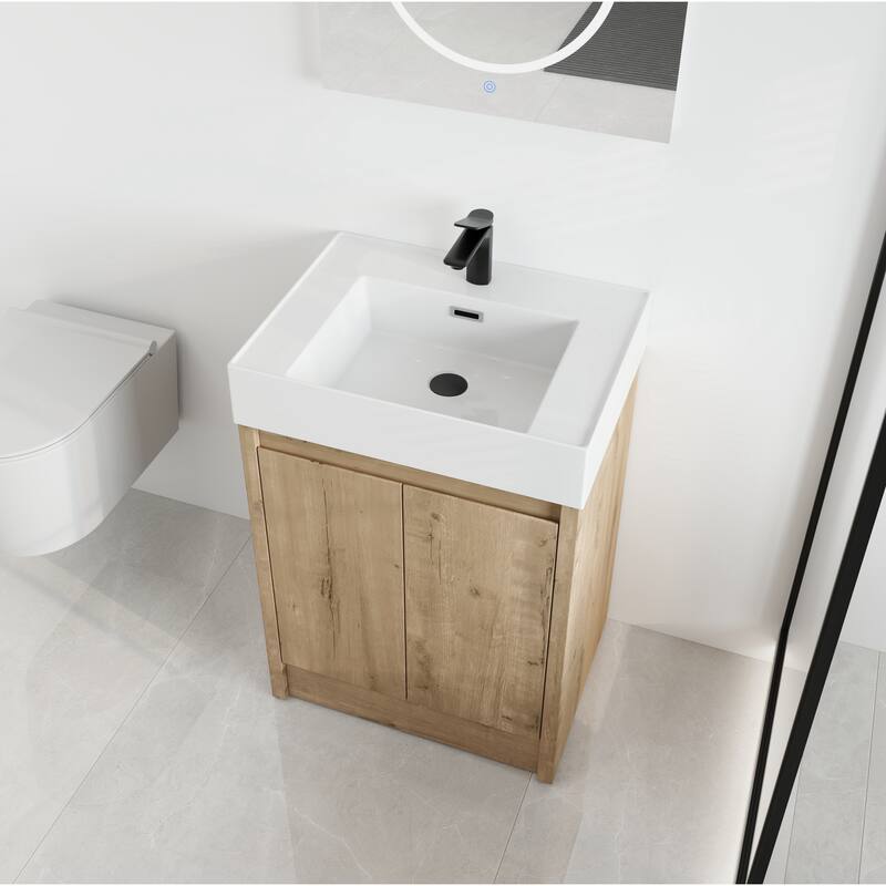 Malwee 24"/30"/48"/60" FreeStanding Bathroom Vanity, Floor Stand Bathroom Vanity with Resin Top,Soft Close Door - 23.6×18.1×35