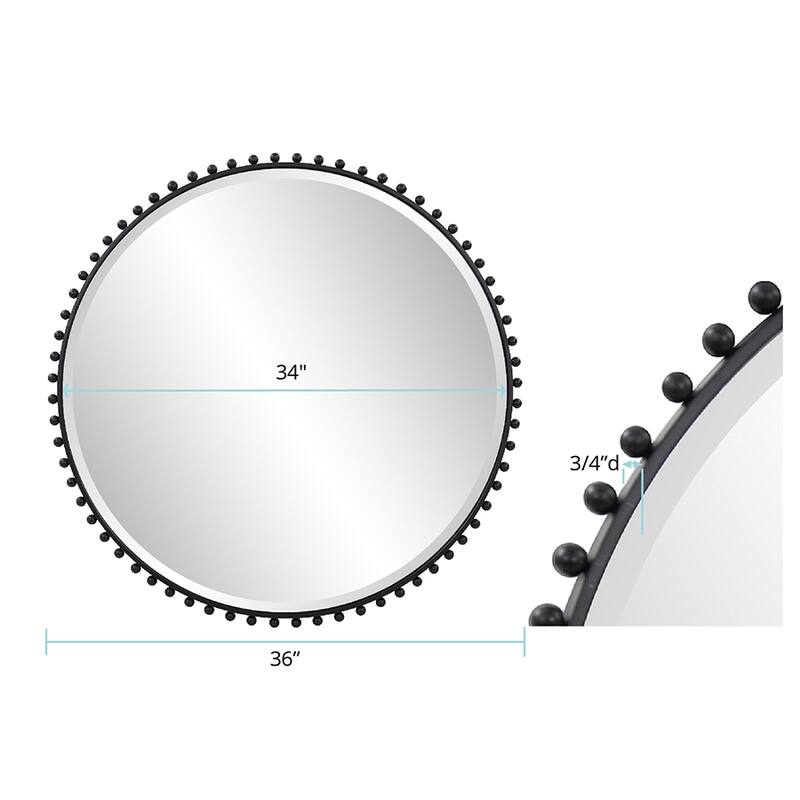 Allan Andrews Hand Forged Round Beaded Metal Framed Mirror - 34"D