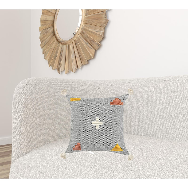 HomeRoots 20" X 20" Black Off-White Yellow And Orange 100% Cotton Geometric Zippered Pillow
